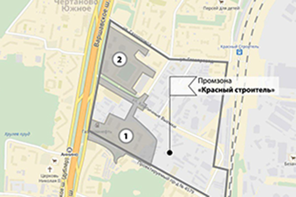 Карта промзоны «Красный строитель» в ЮАО Москвы