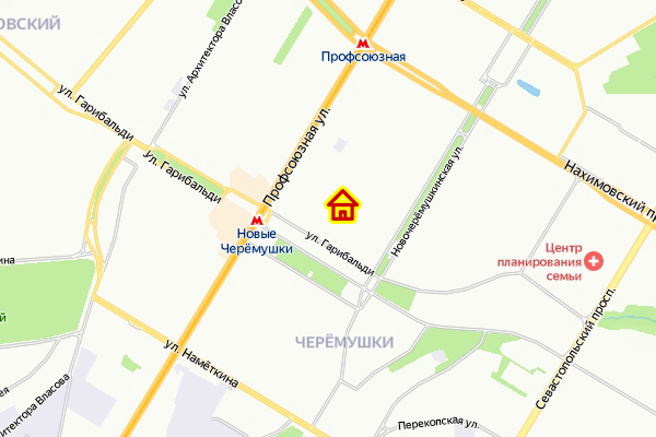 Дом по реновации в районе Черемушки ЮЗАО Москвы на карте