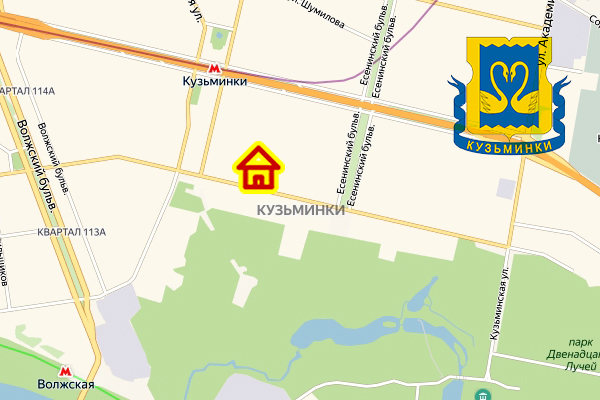 Дом в районе Кузьминки на карте Москвы