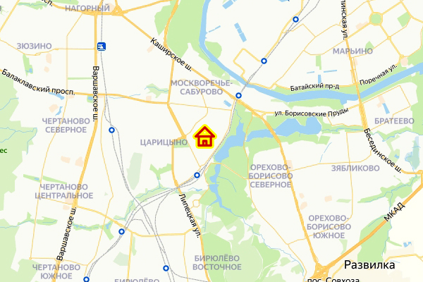 Место строек в Царицыно ЮАО Москвы на карте