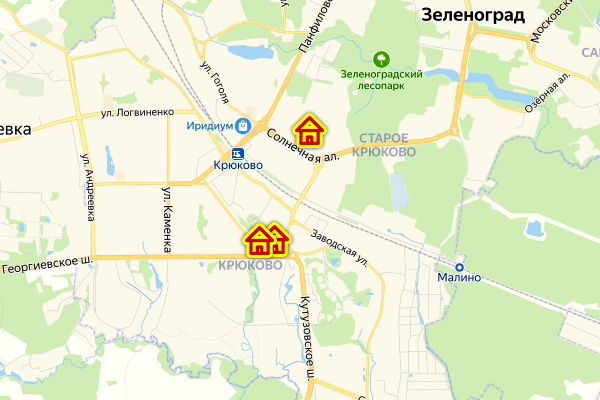 Три дома по реновации в Зеленограде на карте