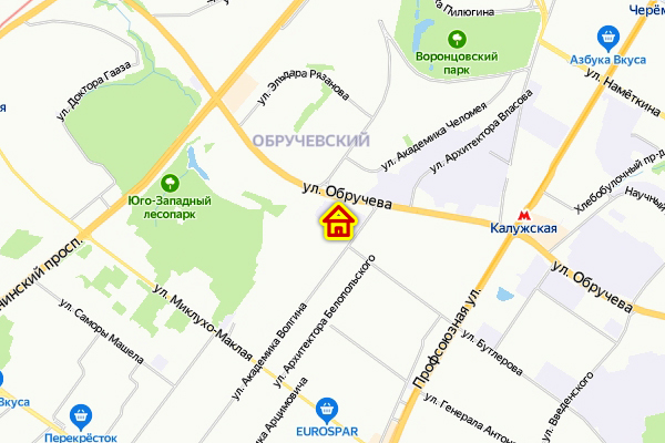 ЖК в Обручевском районе ЮЗАО Москвы на карте