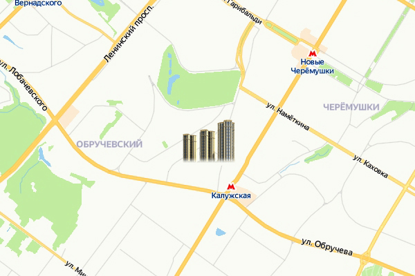 ЖК в районе Обручевский ЮЗАО Москвы на карте